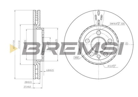 Тормозной диск перед. Scudo/Jumpy/Expert 04- (285x28) (вент.) BREMSI CD7165V