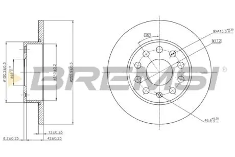 Тормозной диск зад. Caddy III (260x12) BREMSI CD7276S