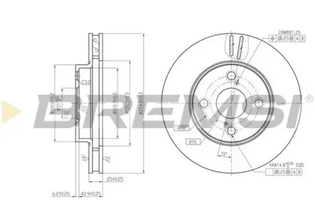 Гальмівний диск пер. Corolla/RunX/Prius 00-13 BREMSI CD7294V