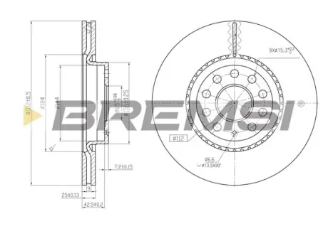 Гальмівний диск перед. Caddy III/IV/Golf/Jetta/Passat/Octavia 05- (312x25) BREMSI CD7305V