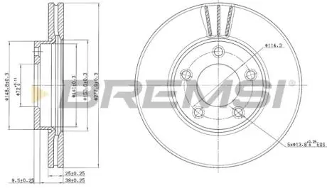 Тормозной диск перед. Mazda 3/5 03- (278x25) BREMSI CD7311V