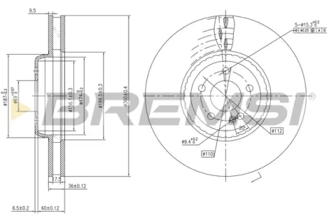 Гальмівний диск зад. MB C-class (W205)/E-class (W213) 3.0-3.5 15-21 (360x36mm) BREMSI CD7329V