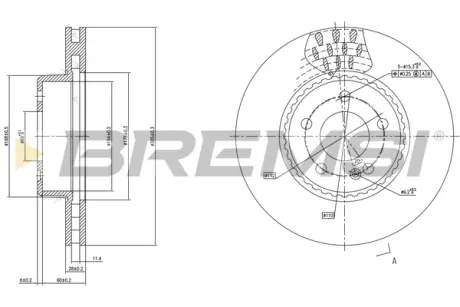 Гальмівний диск пер. MB C-CLASS W205 14-/E-CLASS W213 16- BREMSI CD7331V