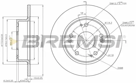 Гальмівний диск зад. Honda Accord 04-08 (260x10) BREMSI CD7390S