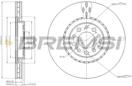Гальмівний диск пер. Jeep Cherokee 13- BREMSI CD7453V