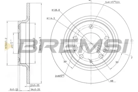 Гальмівний диск задній Mazda 6 02- (280x10) BREMSI CD7500S