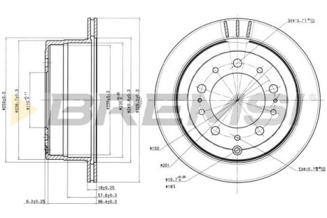 Тормозной диск зад. Land Cruiser 100 4.7 i/4.2 TD (329x18) BREMSI CD7597V