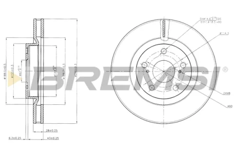 Гальмівний диск перед. Camry V4/V5/RAV4 III/IV/Auris 06- (296x28) BREMSI CD7646V