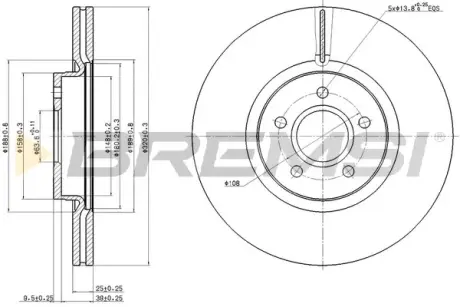 Гальмівний диск пер. Focus/Connect/Kuga/Tourneo/Transit/V40 (05-22) BREMSI CD7649V