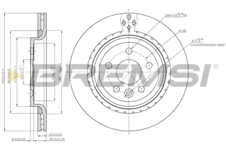 Гальмівний диск зад. Volvo XC70 07-16 BREMSI CD7681V
