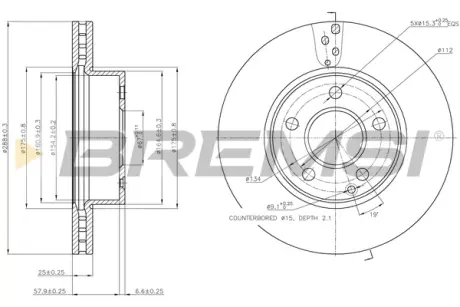 Гальмівний диск пер. MB C-CLASS S204 07-14 BREMSI CD7688V