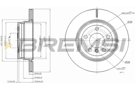 Гальмівний диск зад. BMW X5 (E70/F15/F85) / X6 (E72/72/F16/F86) 06- BREMSI CD7715V