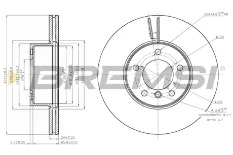 Гальмівний диск перед. BMW 1 (F20/F21)/3 (E90/F30/F80)/X1 (E84) 04- (312x24) BREMSI CD7717V