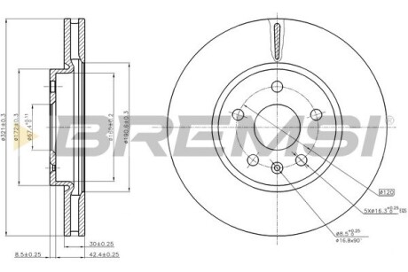 Тормозной диск перед. Opel Insignia 08-(321x30) (вент.)(5x120) BREMSI CD7722V