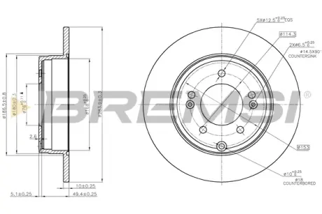 Гальмівний диск задн. Azera/Grandeur/Tucson/NF/Sonata/K5/Optima 05- BREMSI CD7787S