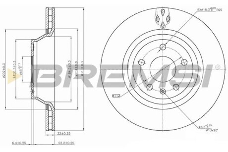 Тормозной диск зад. Audi TT 06- (310x22) BREMSI CD7849V