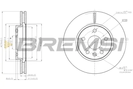 Гальмівний диск перед. Aveo/Cruze 11-/ Astra J 09- (276x26) BREMSI CD7869V