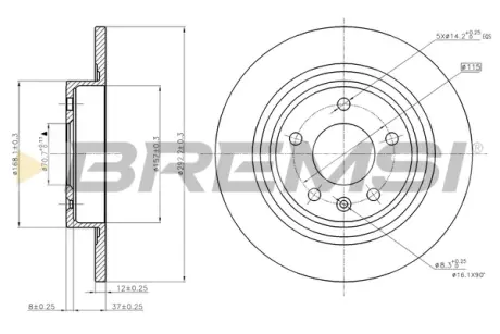 Гальмівний диск задн. Ampera/Astra/Cruze/Volt/Zafira (09-21) BREMSI CD7871S