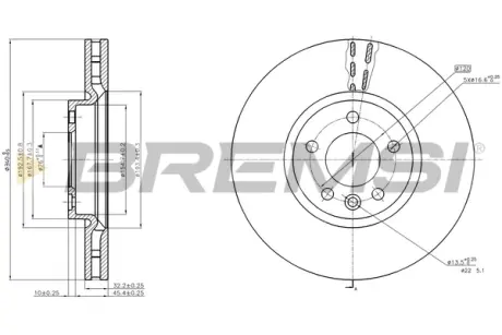 Гальмівний диск перед. T5 09- (R17.5) (340x32.2) BREMSI CD8182V