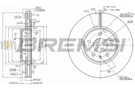 Гальмівний диск перед. Ford Mondeo V 14- (300x28) BREMSI CD8337V
