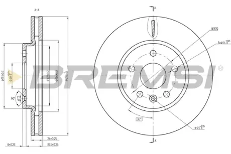 Гальмівний диск перед. Opel Astra K/ Ampera-E 15- BREMSI CD8685V