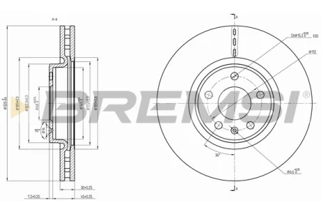 Гальмівний диск перед. AUDI Q5 2.0-3.0 08-17 BREMSI CD8761V
