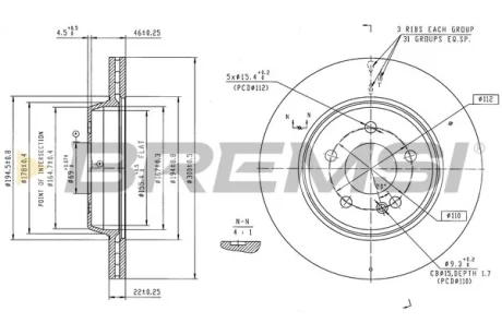 Гальмівний диск зад. MB C-CLASS W205 13- BREMSI CD8832V
