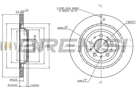 Гальмівний диск зад. TESLA MODEL 3 17- (335x20mm) BREMSI CD9016V