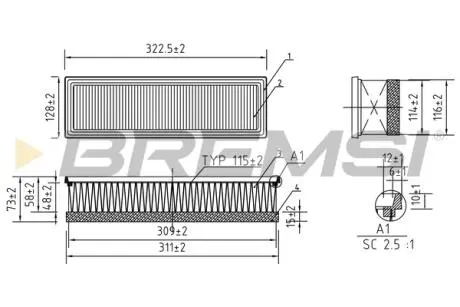 Фільтр повітряний Audi A4/A5 1.8-2.0TFSI 07- (з поролоном) BREMSI FA0113