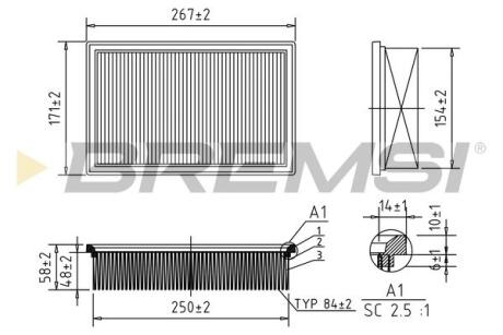 Фильтр воздушный (264x172x52.3) Ford Focus Mazda 3 03-12 BREMSI FA0130