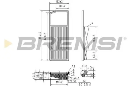 Фильтр воздушный Fiat 500/Panda 1.3D 09- BREMSI FA0207
