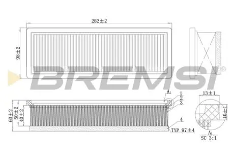 Фільтр повітряний Fiat Doblo 1.4i 05- (з поролоном) BREMSI FA0220