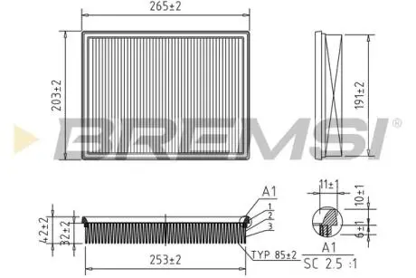 Фильтр воздушный (268x205x42.3) Ford Focus IV Kuga III 1.0-2.3 18- BREMSI FA0400