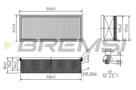 Фільтр повітряний Citroen C8 2.0-2.2HDi/Jumpy/Peugeot Expert 2.0HDi/Fiat Scudo 2.0D/JTD 06- BREMSI FA0531