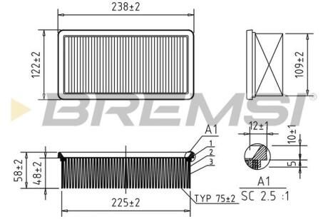 Фільтр повітряний Citroen C3/Peugeot 208/308 1.0/1.2VTi/PureTech 12- BREMSI FA0540