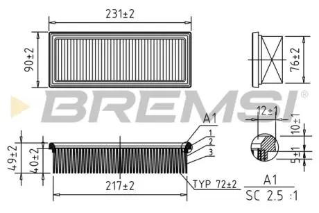Фільтр повітряний Fiat Panda 1.1 i.e.Selecta 95-03/Punto 1.1/1.2 94-00/Sinquecento 1.1 Sporting 94-98 BREMSI FA0544