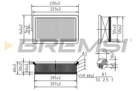 Фільтр повітряний Fiat 500L 1.4/1.6D Multijet 13- BREMSI FA0548