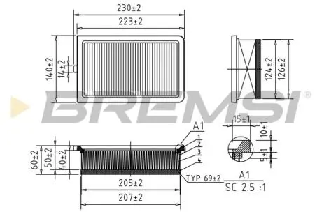 Фільтр повітряний Fiat 500L 1.4/1.6D Multijet 13- BREMSI FA0548