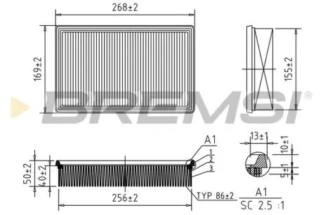 Фільтр повітряний Fiat Bravo II/Stilo 1.9JTD 01- (з паралоном) BREMSI FA0570
