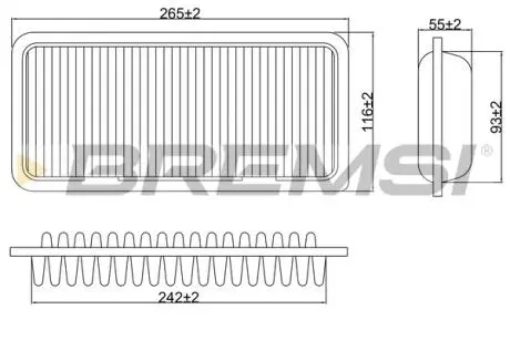 Фильтр воздушный (266x116x63) Toyota Echo Yaris 1.4 D-4D 01-05 BREMSI FA0575