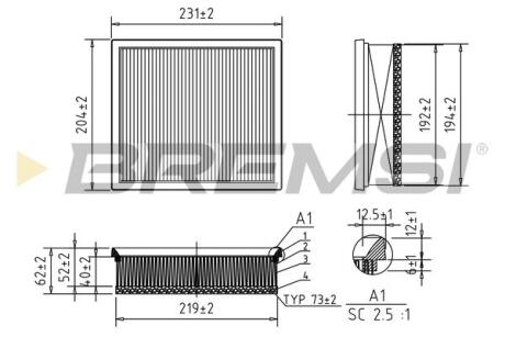 Фильтр воздушный BMW 1 (F21)/3 (F30/F80) 1.6/2.0D 12- (N47/B47) BREMSI FA0598 (фото 1)