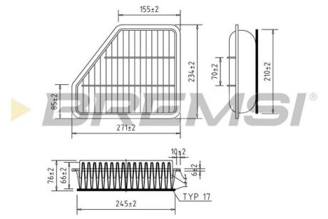 Фільтр повітряний Toyota Avensis/Auris 1.4/2.0/2.2D 07- BREMSI FA0613