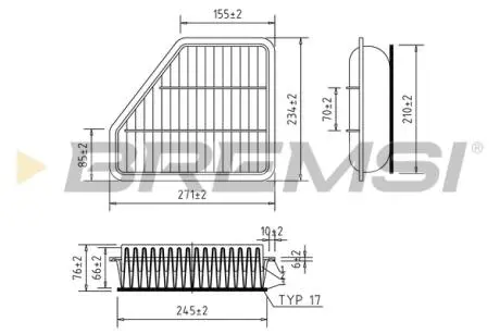 Фільтр повітряний Toyota Avensis/Auris 1.4/2.0/2.2D 07- BREMSI FA0613