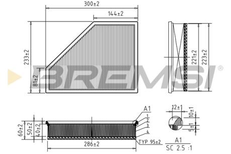 Фильтр воздушный BMW 3 (E90-E93)/X1 (E84) 03- (с поролоном) BREMSI FA0623