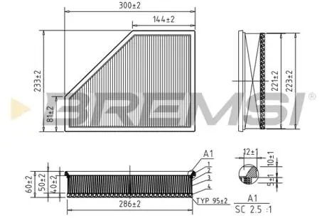 Фильтр воздушный BMW 3 (E90-E93)/X1 (E84) 03- (с поролоном) BREMSI FA0623