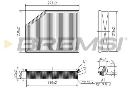 Фільтр повітряний Volvo V40 1.5 T2/T3/2.0 D2-D4/T2-T5 14- BREMSI FA0626