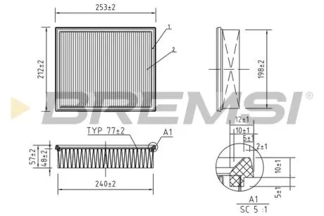 Фільтр повітряний Audi A4 1.6-2.8/1.9TDI 95-01/Audi A6/VW Passat 1.8-4.2/1.9TDI 00-05 BREMSI FA0628