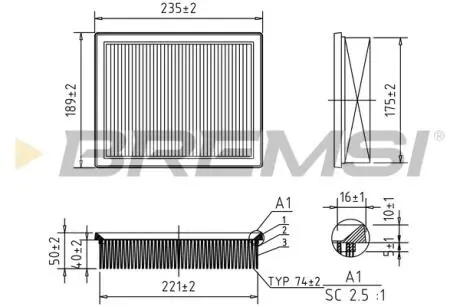 Фільтр повітряний Fiat Multipla 1.6/1.9JTD 99-10 BREMSI FA0640