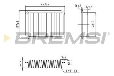 Фільтр повітряний Toyota RAV4 2.5 16V 12-/Camry 2.0 15- BREMSI FA1024 (фото 1)