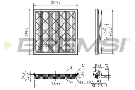 Фильтр воздушный (250x256x46) Chevrolet Cruze Opel Astra J 1.4/1.6 BREMSI FA1048